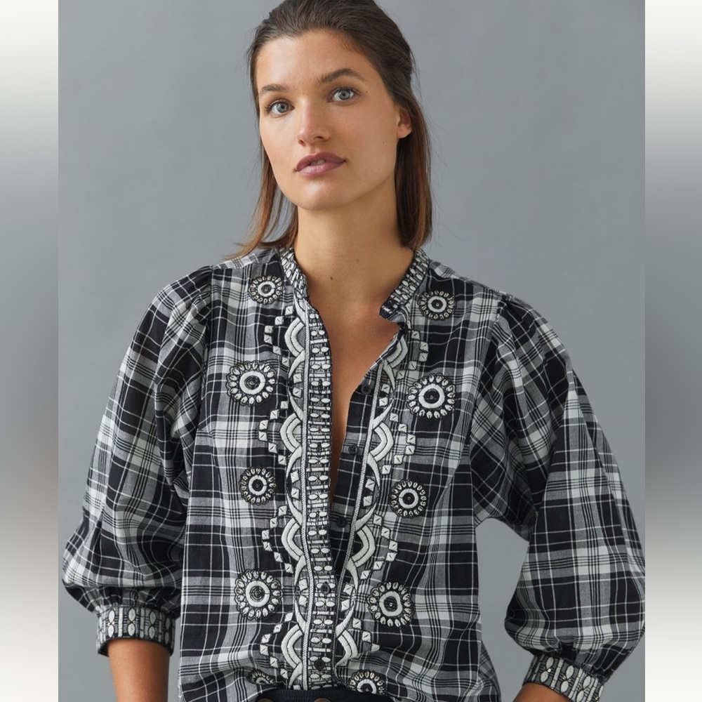 Anthro Pilcro Plaid Button Up Top
